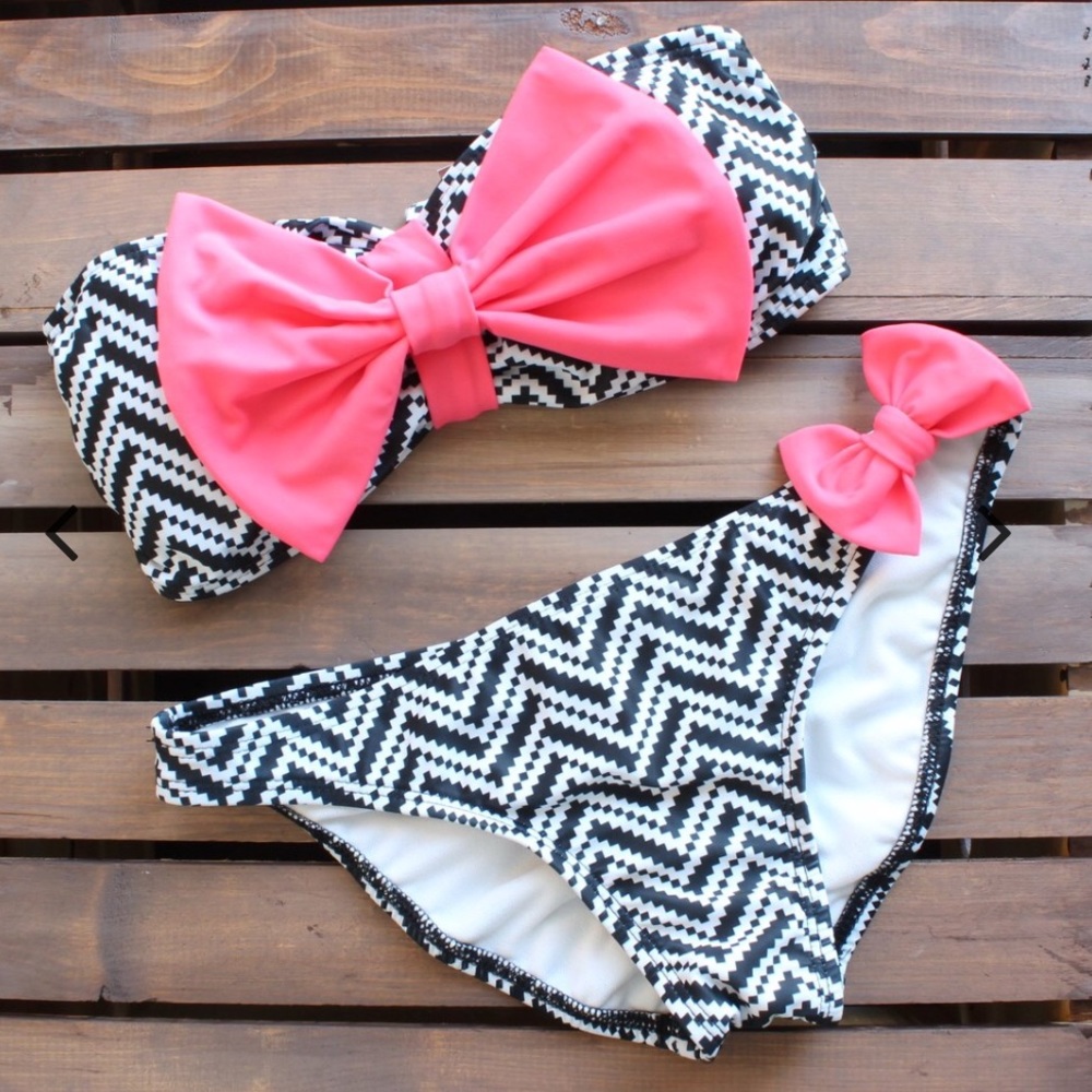 Tribal Chevron Pink bow bikini